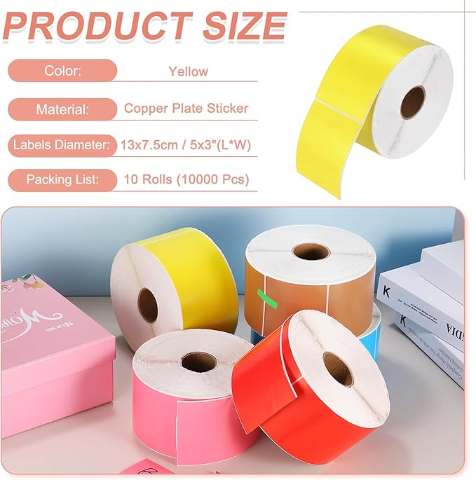 PATIKIL 1000Pcs Colored Coding Labels Stickers, 5x3 Inch Rectangle Inventory Stickers Self Adhesive Tags for Office Business Inventory Management Product Labeling Home Decor, Yellow
