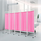 Medical Privacy Screens, Waterproof Nylon Fabric, 98.4 * 70.9 in Foldable Rolling Medical Privacy Screen with Silent Wheels, Suit for Hospitals, Clinics, and Nursing Homes (Pink, 5 Panels)