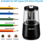 JARLINK Electric Pencil Sharpener, Heavy-Duty Helical Blade to Fast Sharpen, Auto Stop for No.2/Colored Pencils(6-8mm), AC Adapter/Battery Operated in School Classroom/Office/Home (Black)