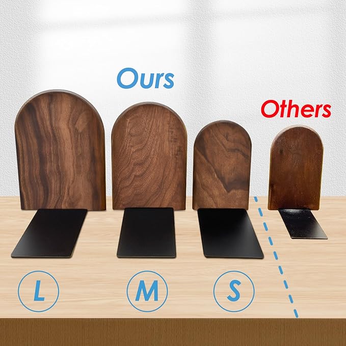 Lauvee Book Ends, Sturdy Wooden Bookends for Shelves - Heavy Duty Non-Slip Book Organizers, Decorative Bookend Holders for Home Office, Library, Black Walnut Universal Economy Bookend, Small, 1 Pair