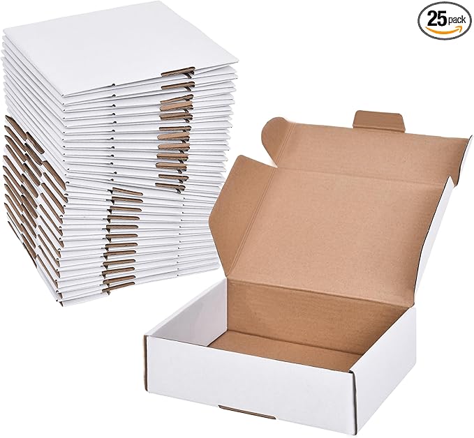 WINHPH Shipping Boxes, 7x5x2 Inches, White Corrugated Cardboard Literature Mailer, Set of 25