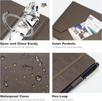 Ospelelf 1 Inch 3 Ring Binder Vintage Hardcover, Leather Clipboard Organizer for Letter Size, Professional Binder with Dividers and Tabs, Brown