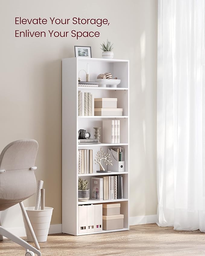 VASAGLE Set of 2 Bookshelves, 23.6 Inches Wide, 6-Tier Open Bookcases with Adjustable Storage Shelves, Floor Standing Units, Cloud White ULBC166T14-2