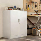 TaskStorz Metal Garage Storage Cabinets，36" Steel File Cabinet with 2 Adjustable Shelves, Lockable Storage Cabinets for Office, Home, Garage, Warehouse 36" H x 32" W x 16" D (White)
