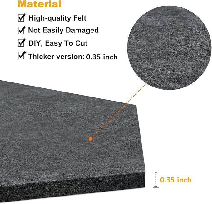 Uoisaiko 12" Large Bulletin Board with 15 Push Pins, Pack of 4 Hexagon Felt Pin Board Notice Boards for Home Office, Felt Wall Tiles for Photos Memos (Black Grey)