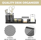 SUPEASY Pen Holder for Desk, 6 Piece Mesh Desk Organizer set for Office Organization with Mail Organizer, Letter Phone Holder, Sticky Notes Caddy Storage, Black