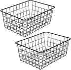 LeleCAT Black Wire Storage Baskets, Metal Household Storage Organizer for Kitchen，Pantry, Shelf, Freezer, Bathroom，Black 2 Pack