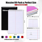 Fainne 60 Pcs Spiral Steno Pads Bulk 6 x 9 Inches Legal Pad Top Spiral Bound Notebook 50 Sheets Double Sided Ruled Memo Steno Pad Assorted Color Covers Note Pads for Business Office University College
