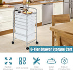 RELAX4LIFE 6-Drawer Rolling Storage Cart - Classroom Organization on Wheels w/Removable Plastic Drawers, Mobile Art Craft Cart for School Paper Home Office, Utility Cart with Drawers (Clear)