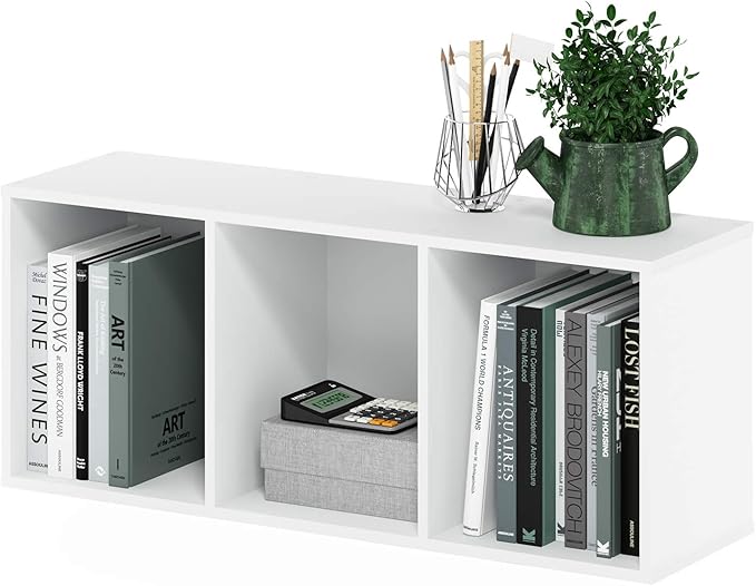 Furinno LUDER Book Shelf, 3-Cube Bookshelf, Bookcase with Open Shelves, 9.3 x 12 x 31.5, for Living Room, Bedroom, Home Office, White