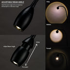 O'Bright Lumos - Versatile Clip-on Lamp: Zoomable Spotlight, Dimmable LED, Flexible Gooseneck, 4000K Light, 100% Metal Clamp - Ideal for Reading, Crafting, Work, and Headboards, Black