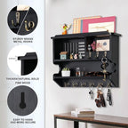 Mutsault Key Holder for Wall, Mail and Key Holder for Home Decor, Key and Mail Holder for Wall with Key Hooks, Black