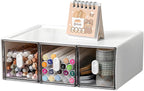 OSteed Desktop Drawers, Desk Organizer with 3 Drawers & Upright Handles, Stackable Plastic Storage Box for Home Collection, Cosmetics, Office Supplies (1 Tall Layer, White & Clear)