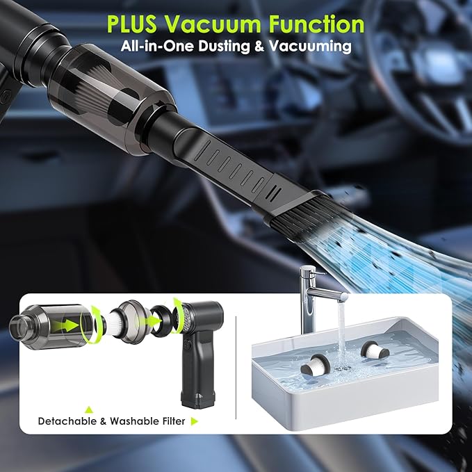 OVVGO Electric Compressed Air Duster, 300,000RPM Cordless Air Blower for Dust Removal, Duster/Vacuum 2-in-1 with 10 Speeds, 20000mAh Rechargeable & 5 Nozzles Dust Blower for PC, Keyboard, Car, Outdoor