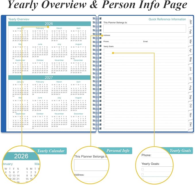 Daily Planner 2026 Full Page Per Day- 2026 Daily & Monthly Planner from January 2026 to December 2026, Day Planner 2026 with 12 Months Tabs, 8.5" x 11", Blue