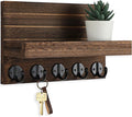 Lwenki Key Holder for Wall, Decorative Key and Mail Holder with Shelf Has Large Key Hooks for Bags, Coats – Paulownia Wood Key Hanger with Mounting Hardware (9.8”W x 6.7”H x 4.2”D) (Brown)