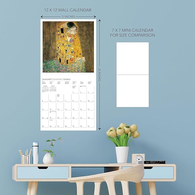 Graphique 2026 Klimt Wall Calendar | 12” x 12” | Thick Paper | Home & Office Organizer | Large Monthly Grid | 3 Languages & Marked Holidays | 4 Month Preview Page for 2027