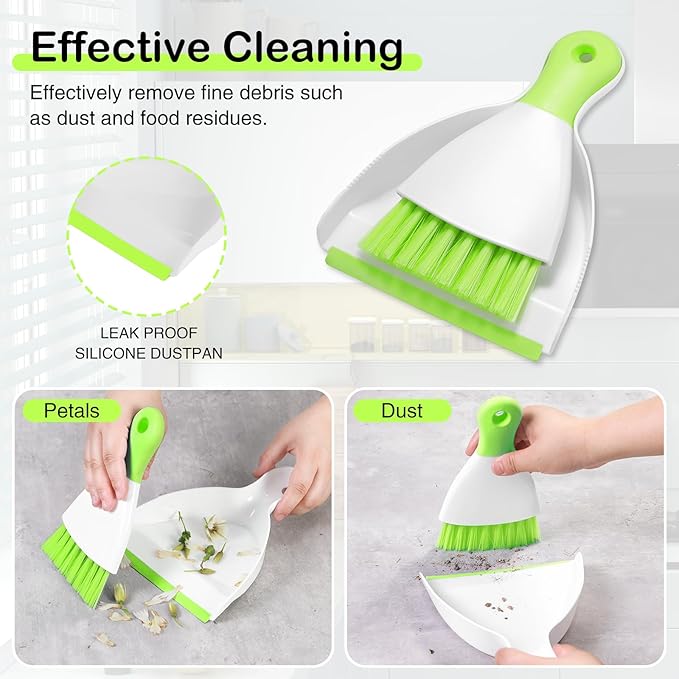 NACENA Mini Dustpan and Brush Set 2 Pack, Small Broom and Dustpan Set Dust Pan and Mini Hand Broom Dustpan and Broom Combo Compact for Home Table Keyboards Sofa Kitchen, Dark & Blue