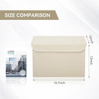 Bagnizer Large 42 Quarts Collapsible Stackable Storage Bins Cube with Lids [3-Pack] Foldable Fabric Linen Storage Boxes, Closet Organizer Baskets with Label for Home (16.7 x 12 x 12, Beige)