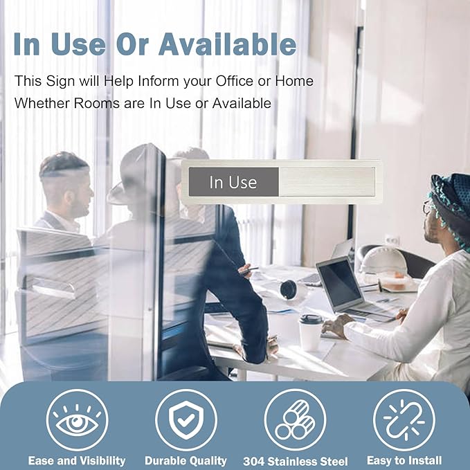 In Use or Available Sign,In Use/Available Sign for Home Office Hotles Hospital Restroom, Vacant Occupied Slider Door Status Tells Whether Room in Use or Available,7'' x 1.5'' - Stainless Steel, Grey