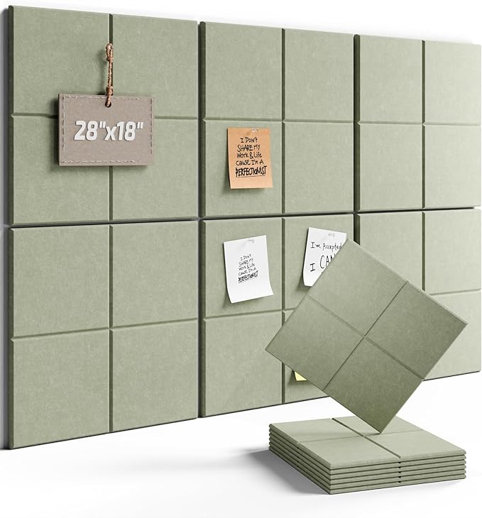 Fluxynara Felt Bulletin Board Tiles -28"x18" Cork Board Alternative for Office Decor, Push Pin Board Wall Organizer 6-Pack - Sage
