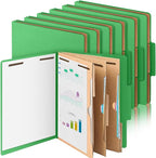 12 Pcs Classification Folders Letter Size 3 Pocket Dividers Employee File Folder with 2 Prongs Fasteners, 2 in Expansion Heavy Duty Pressboard File Holder for School Office Medical Document(Green)