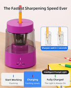 ZMOL Electric Rechargeable Pencil Sharpener, Automatic Pencil Sharpeners Kids, Battery Pencil Sharpeners for Colored Pencils, Auto Stop, Suitable for No.2(6-8mm), School/Home Pink