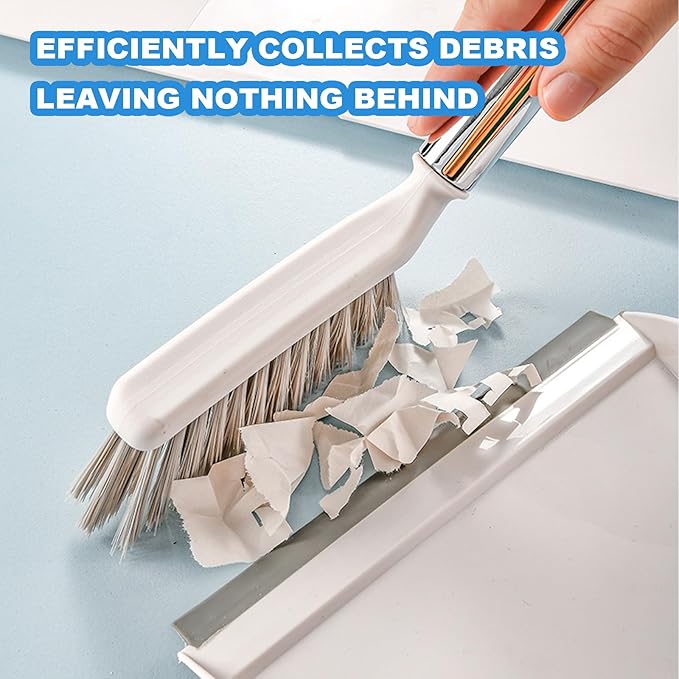 BSMstone Small Broom with Dustpan Combo Set Mini Broom and Brush Set Hand Sweeper for Cleaning Desk Office Kitchen Pet Nest (White)