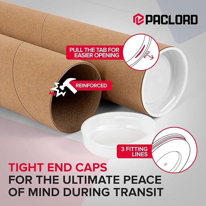 Paclord 4" x 18" Heavy-Duty Reinforced Cardboard Mailing Tube, Pack of 6 Tubes with 12 Caps – Secure USPS Approved – Great for Shipping and Storing of Prints, Artwork, Posters or Documents