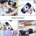 SNAPMADE Soccer Ball Pencil Box Sports Pencil Case for Boys Men, Large Capacity Durable Blue Black Pencil Pouch Storage Pen Bag Stationary Case with Double Zippers