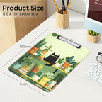 Luminzo Plastic Cute Clipboard Low-Profile Metal Clip, A4 Letter Size 9 x 12.5 in, 8.5 x 11 Paper Clip Board for Teachers, Nurses, Classroom,Cafe Black Cat