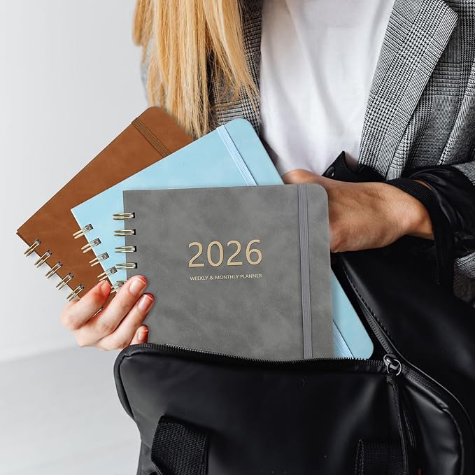 2026 Planner - Weekly and Monthly Planner 2026, Jan 2026 - Dec 2026, 6.4" x 8.5", Daily Planner Calendar Planner with Monthly Tabs, Elastic Closure, Pocket, Notes, Faux Leather Cover Yearly Agenda(Gray)