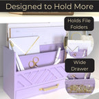 BLU MONACO Purple Mail Organizer Countertop | Wooden Desk Storage with Drawer | Mail Sorter & Bill Holder for Desk | Farmhouse Desktop Organizer with Basket for Home, Office & Kitchen