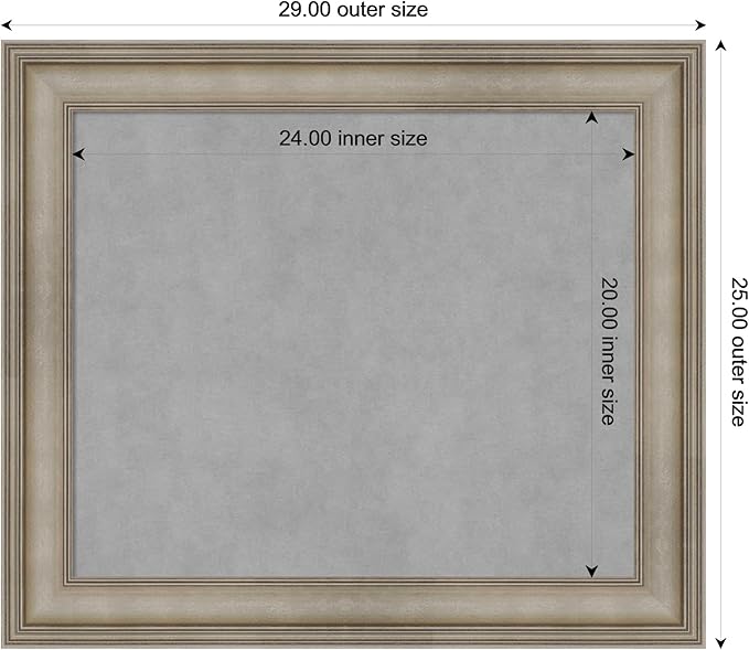 Amanti Art Silver Framed Magnetic Board 25x29 Medium Vision Board for use with Magnets, 100% Metal Sheet to Display Items as Office Decor or for Home Organization in mudroom, Kitchen or Kids Room