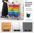 GLACER 10 Drawer Rolling Cart, Storage Cart with Lockable Whieels & Metal Frame, Trolley for Art Craft Oganizer, Mobile Utility Cart for Office, School, Classroom, Kitchen (Clear Rainbow)