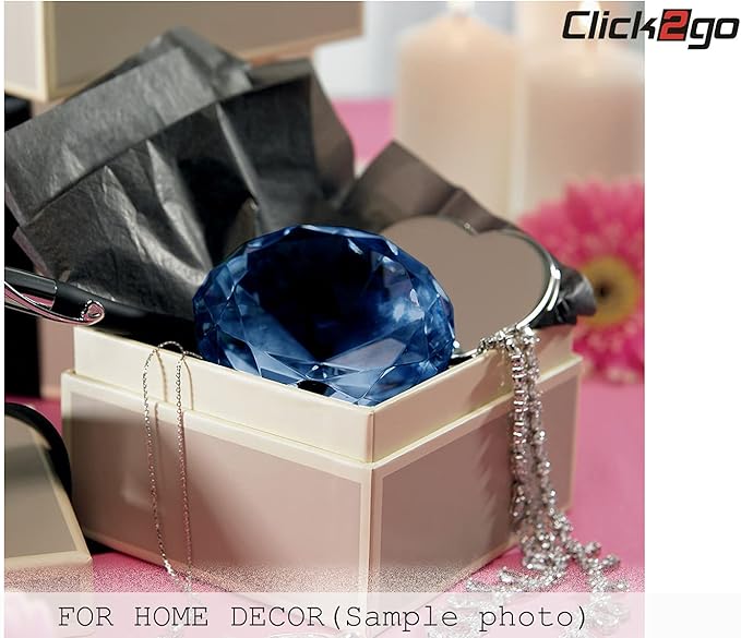 click2go 2” / 60 mm Diamond Shaped Glass Crystal Paperweight – Home Office Decor & Valentine's Day Gift Wedding Favors Centerpieces Decoration with Gift Box (Dark Blue)