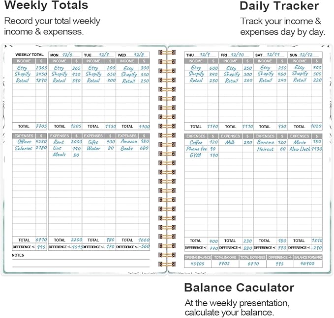 Heveboik Income & Expense Log Book - A5 Income and Expense Tracker for Small Business, Accounting Bookkeeping Tracking for Woman and Man, 5.8" x 8.3", Blue Flower
