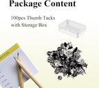 Galdexi 100pcs Upholstery Thumb Tacks for Wall, 7/16 Inch Heavy Duty Flat Head Push Pins, Decorative Long Wall Tacks Nails for Office Home Furniture Decor Fabric Wooden Photo, Black