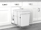 Rev-A-Shelf RV-18KD-11C S Double Pullout Trash Can for Kitchen Cabinets 35 Qt Garbage Recycling Bin on Full-Extension Slides, White