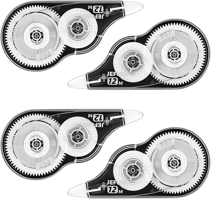 JEFURE 4 Pcs Correction Tape, 39.37 Ft White Wrong Out Tear-Resistant Bulk, Instant Corrections Easy to Use Applicator for School, Office, Note Taking, Journal (Tape Width 0.2 in，Clear)