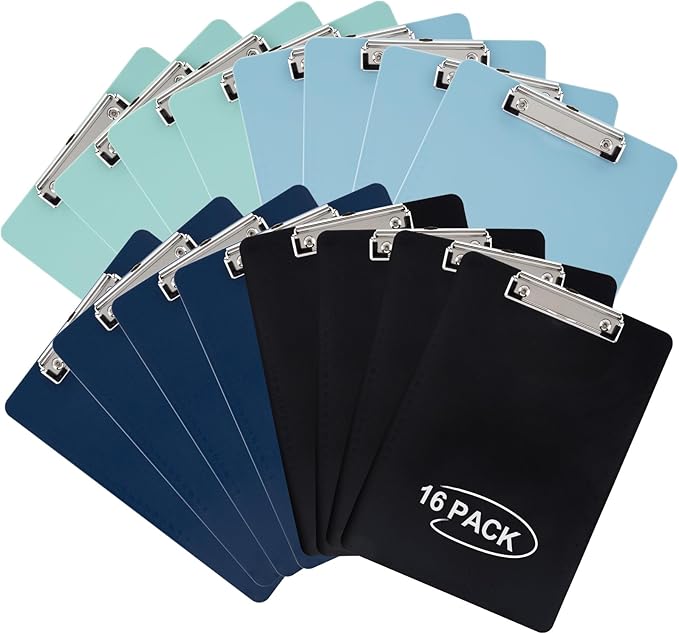 Principal Lines 16 Pack Plastic Clipboards with Low Profile Clip, Hanging Clipboards Bulk, Clip Boards 8.5x11 Holds 100 Sheets, A4 Letter Size Clipboard for Teacher, Students, Kids, School & Office