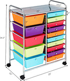 HAPPYGRILL 15-Drawer Rolling Cart, Storage Carts with Removable Drawers & Steel Frame, Utility Cart on Lockable Wheels for Home, School, Office,Multicolorful