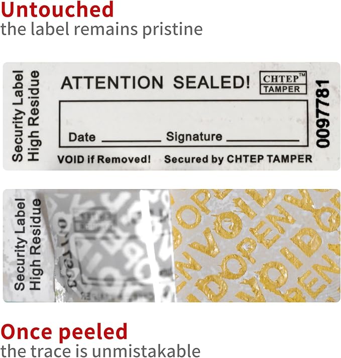 ChtepTamper 100 Pieces Total Transfer Tamper-Evident Stickers Security Labels Great for Goods Shipping,Exchange of Agency Files, Privacy Protection or More(Serial Number 0.8 * 2.4inches White)