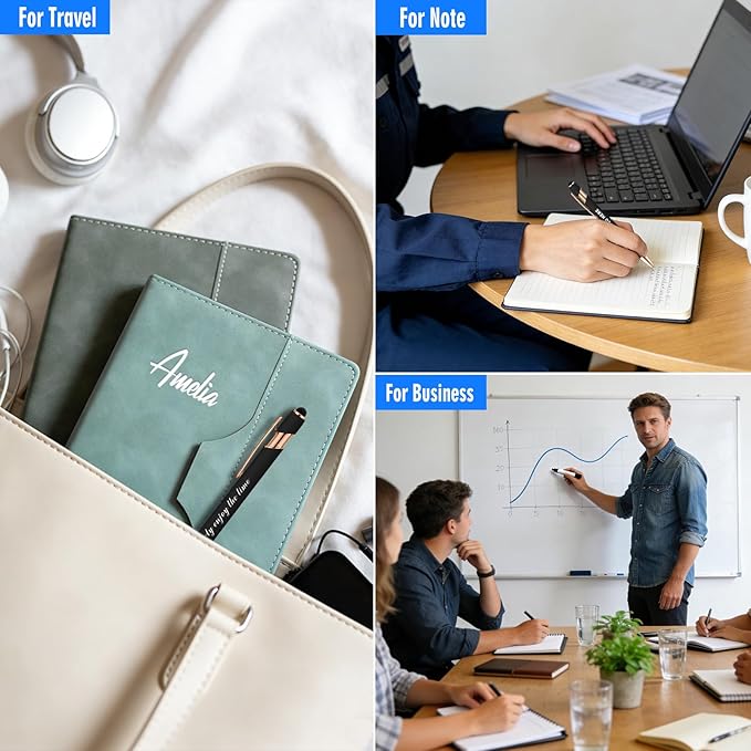 ENOMY Personalized Notebook Set with 10 PC Pens Lined A5 Custom Journal for Writing Men Women Custom Notebook Ideal Friend Girlfriend Gift, Light Blue