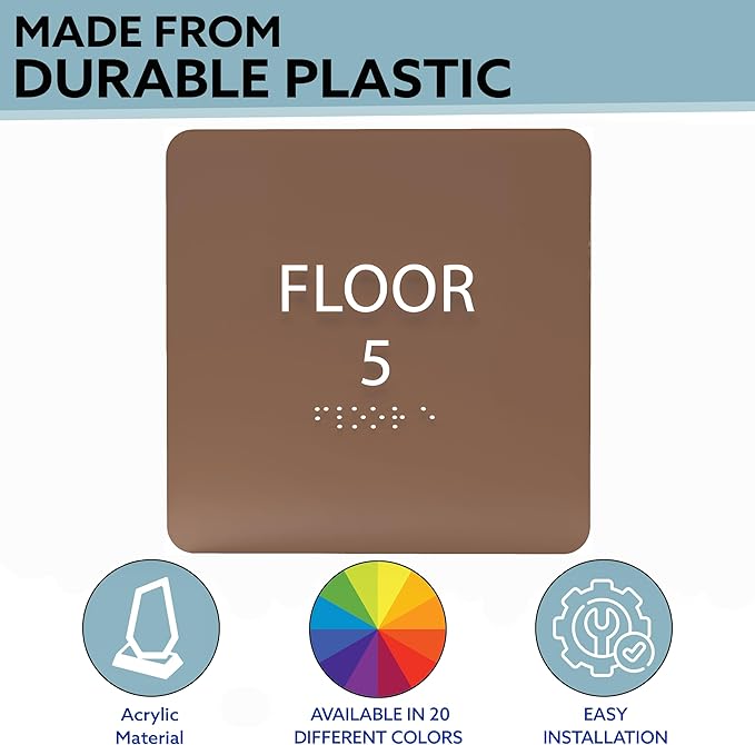 ADA CENTRAL SIGNS - 6" X6" Floor 5 Sign - ADA Compliant Tactile Graphics Grade 2 Braille Text Acrylic Wall Signs - Directional Assistance, Floor Number Safety Sign for Office, school Hospital, Apartment