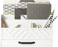 BLU MONACO | White Wooden Mail Organizer with Drawer | Desktop Mail Sorter & Countertop Bill Holder for Home Office | Multi-Compartment Desk Organizer with Farmhouse Style