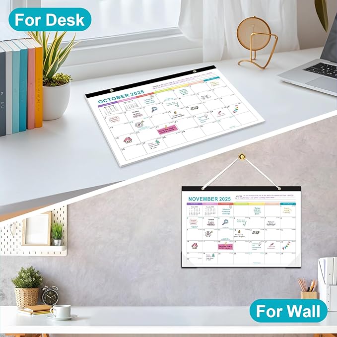 Gannyfer Desk Calendar 2026, Fridge Calendar Magnet, 18 Monthly Small Yearly Desk/Wall 2026 Calendar, Use Now to Dec 2026, 14" x 11", with Plastic Cover Corner Protectors Hanging String, 2025-2026 Desk Calendar for Office, Home and School (3 Sticker)