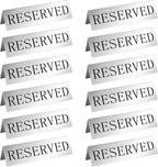 Peryiter 12 Pcs Table Top Reserved Sign Metal Reserved Table Tent Signs Double Sided Guest Reservation Seat Indicators for Wedding Restaurant Family Ceremony Events, 5.91 x 3.15 Inches(Silver)