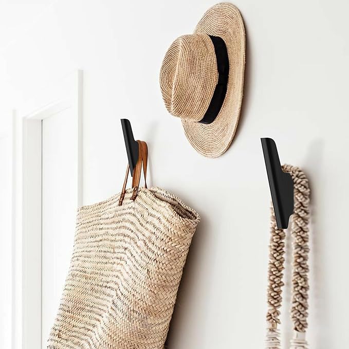 FCOWK Wood Wall Hooks 4 Pack Coat Hooks Wall Mount Black Wooden Hooks for Hanging Hat, Bag, Backpack, Rustic Coat Hooks for Wall, Wood Towel Hooks for Bathrooms and Entryway Hooks (Black)