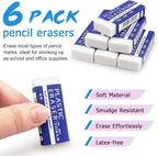 Tamaki 6 Pack Erasers, Large White Erasers for School Office, Art Eraser for Drawing